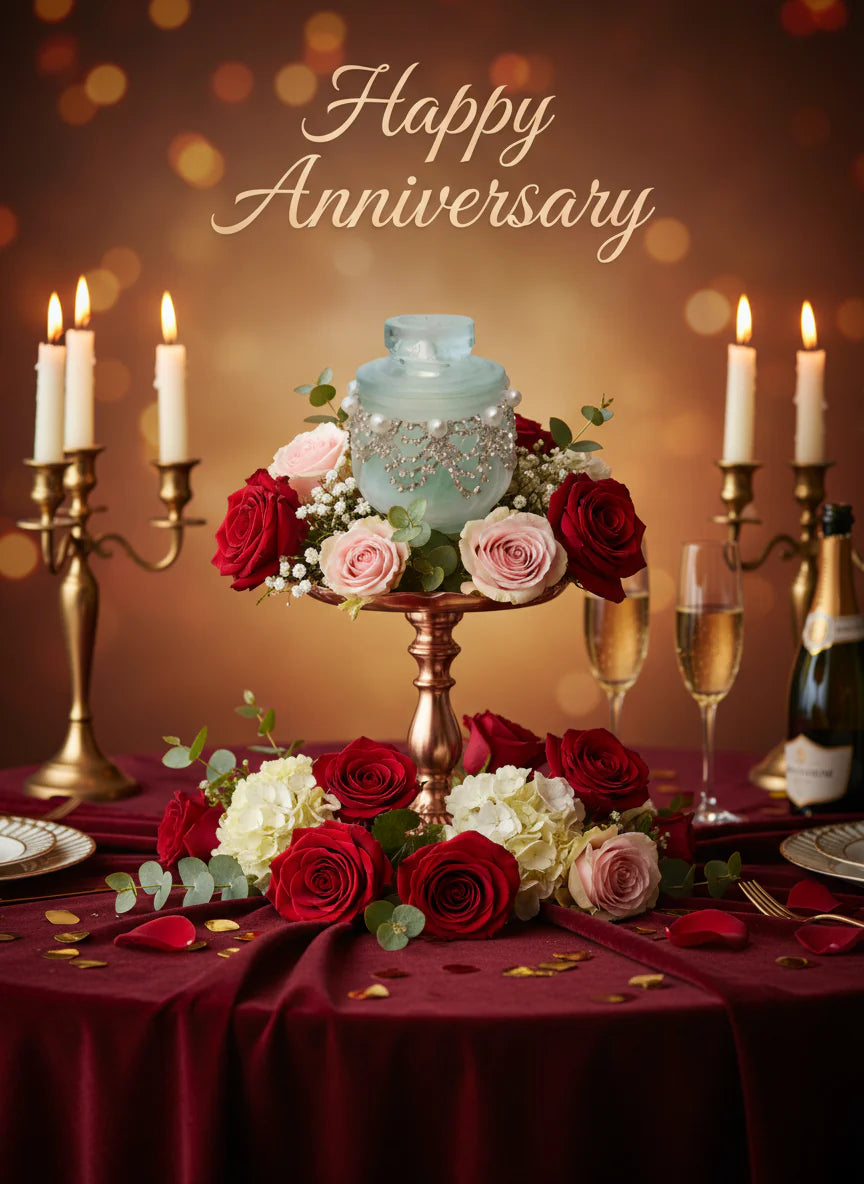 Decorative table setting with flowers candles